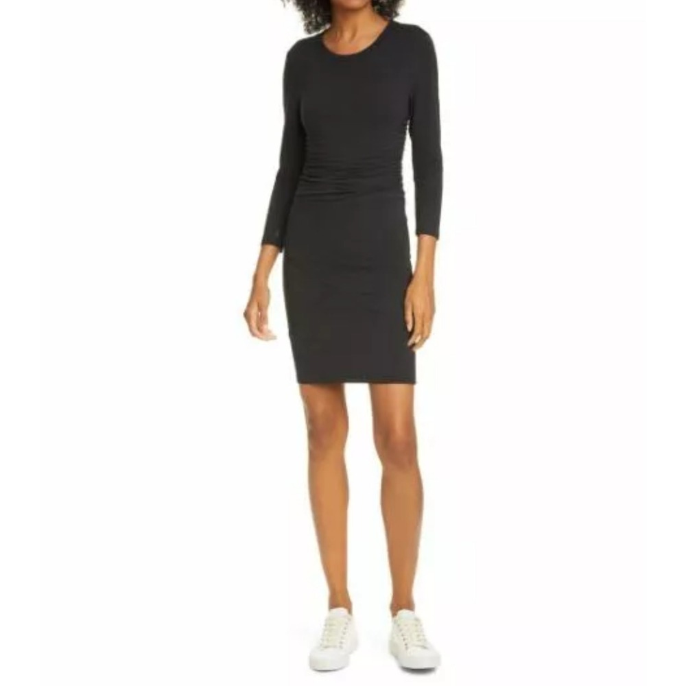 ATM Anthony Thomas Melillo 3/4 Sleeve Pima Cotton Short Dress Sz Small Black